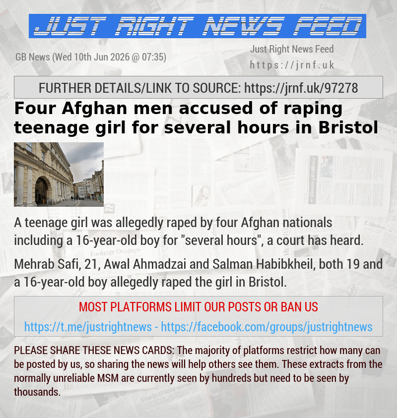 Four Afghan men accused of raping teenage girl for several hours in Bristol