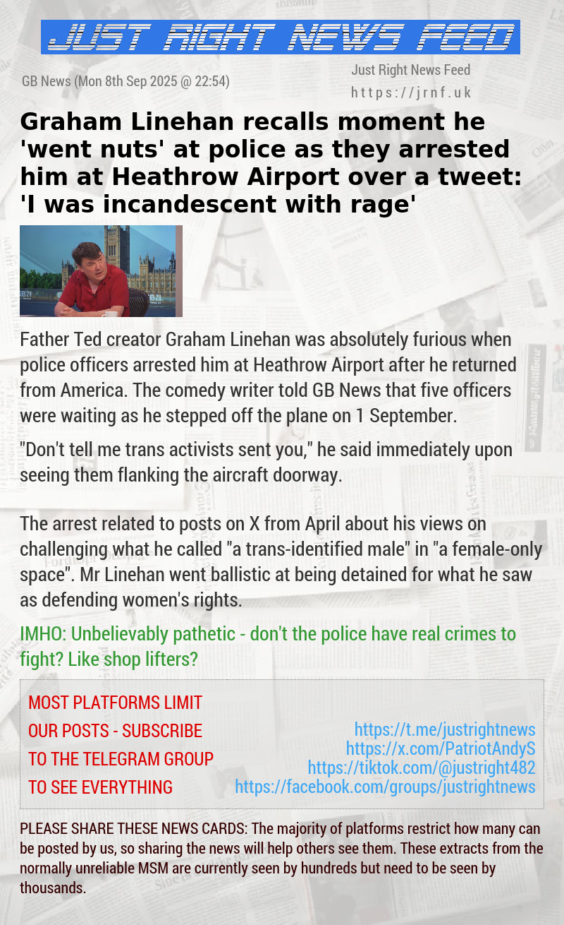 Graham Linehan recalls moment he ‘went nuts’ at police as they arrested him at Heathrow Airport over a tweet: ‘I was incandescent with rage’