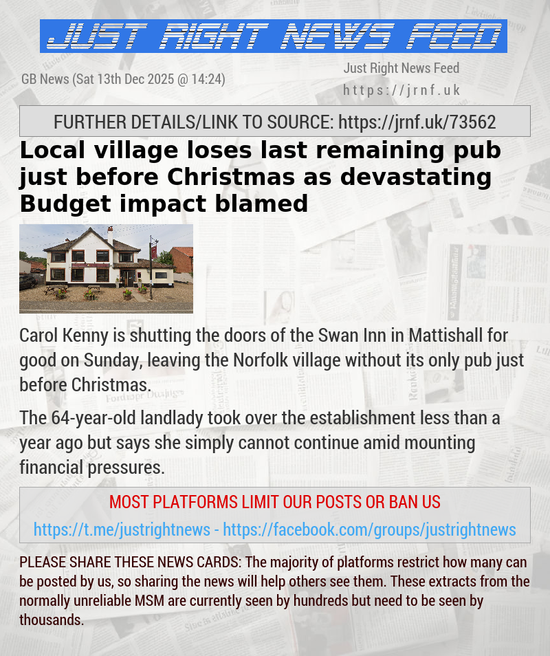 Local village loses last remaining pub just before Christmas as devastating Budget impact blamed