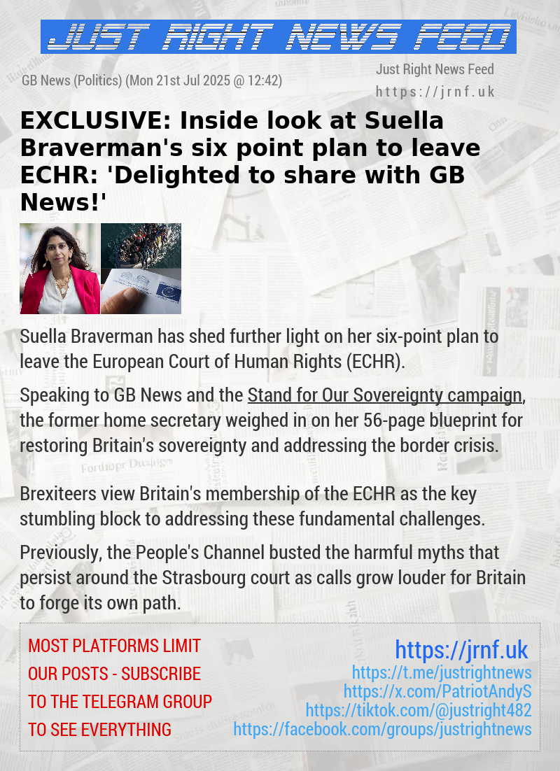 EXCLUSIVE: Inside look at Suella Braverman’s six—point plan to leave ECHR: ’Delighted to share with GB News!’
