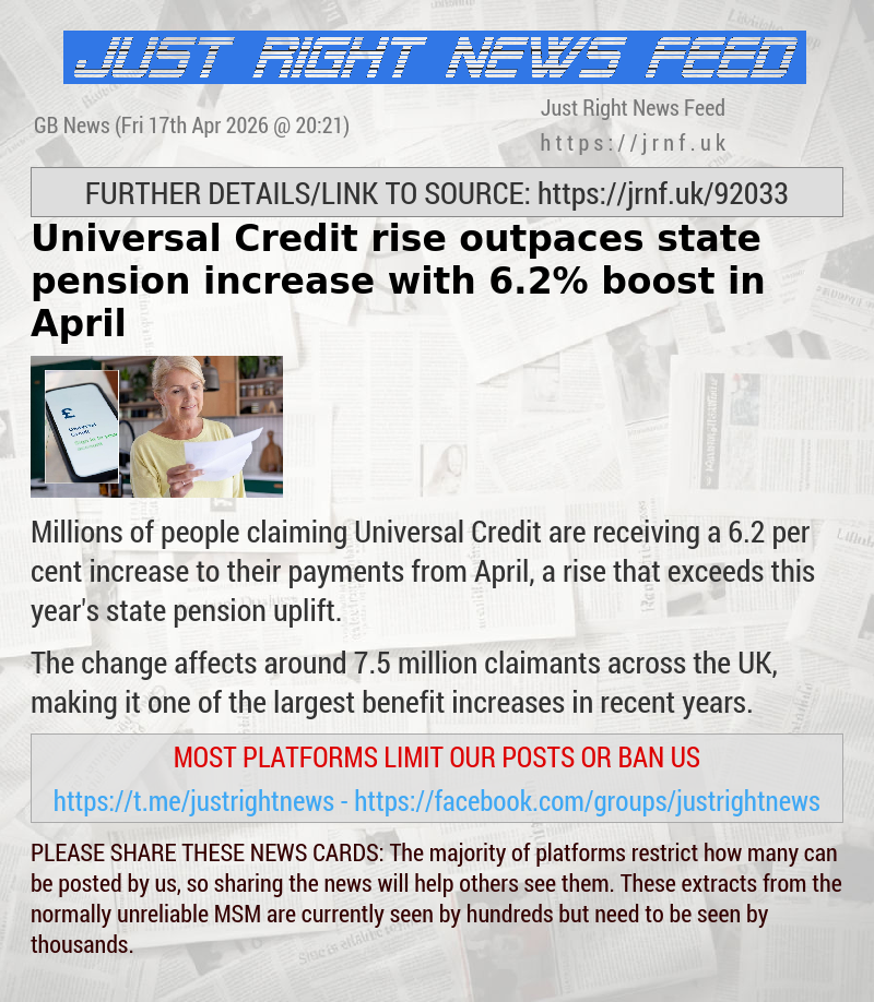 Universal Credit rise outpaces state pension increase with 6.2% boost in April
