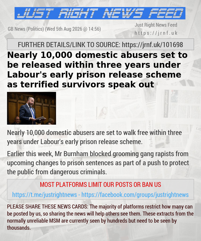 Nearly 10,000 domestic abusers set to be released within three years under Labour’s early prison release scheme as terrified survivors speak out
