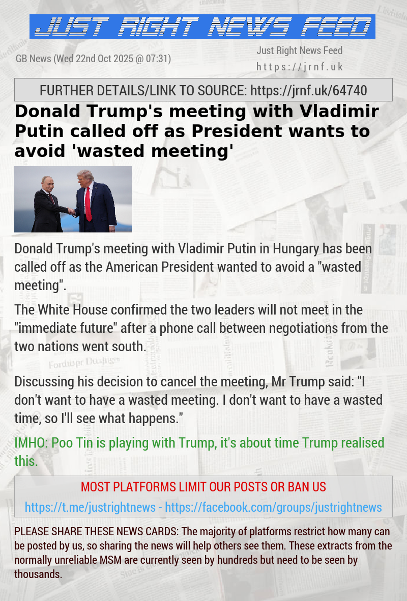 Donald Trump’s meeting with Vladimir Putin called off as President wants to avoid ’wasted meeting’