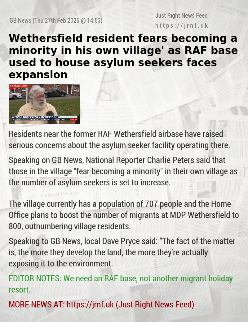 Wethersfield resident fears ‘becoming a minority in his own village’ as RAF base used to house asylum seekers faces expansion