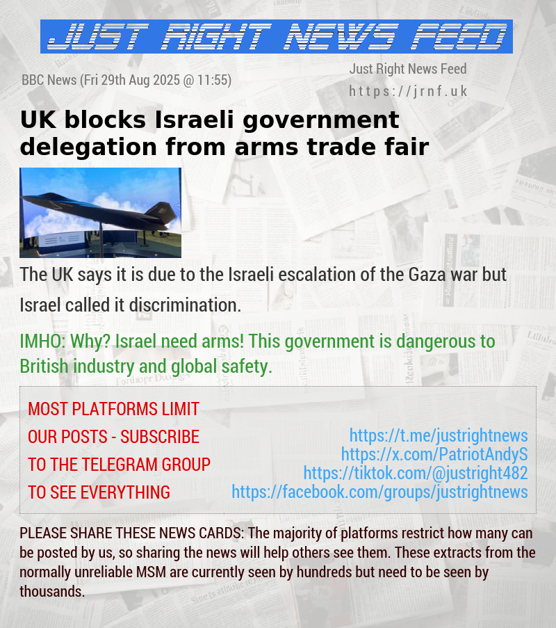 UK blocks Israeli government delegation from arms trade fair
