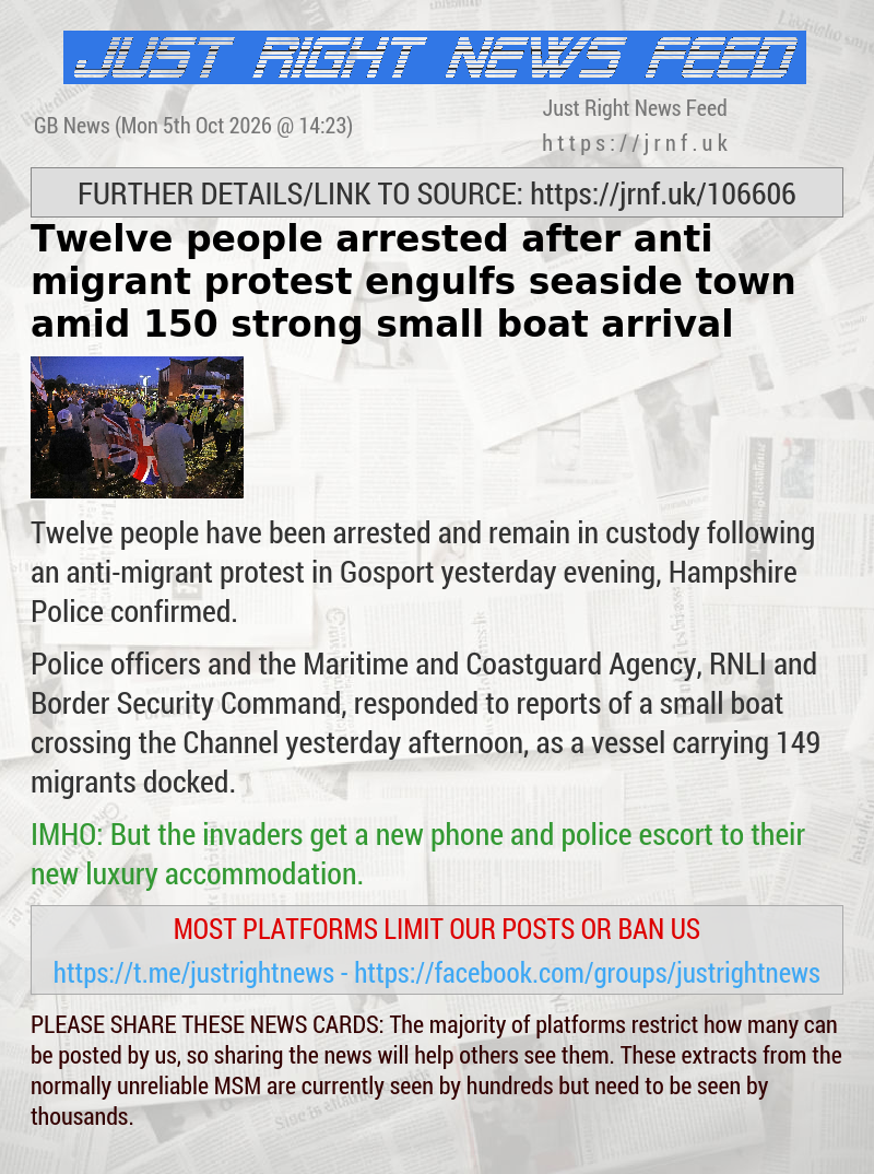 Twelve people arrested after anti—migrant protests engulf seaside town amid 150—strong small boat arrival