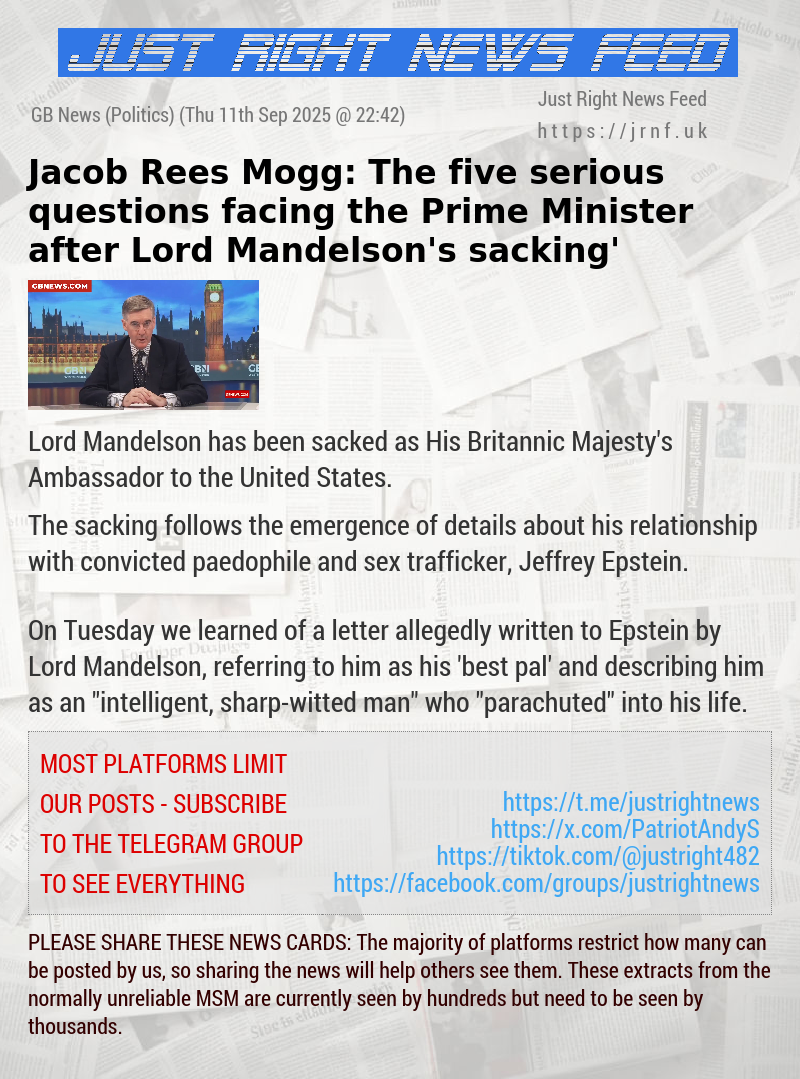 Jacob Rees—Mogg: ‘The five serious questions facing the Prime Minister after Lord Mandelson’s sacking’