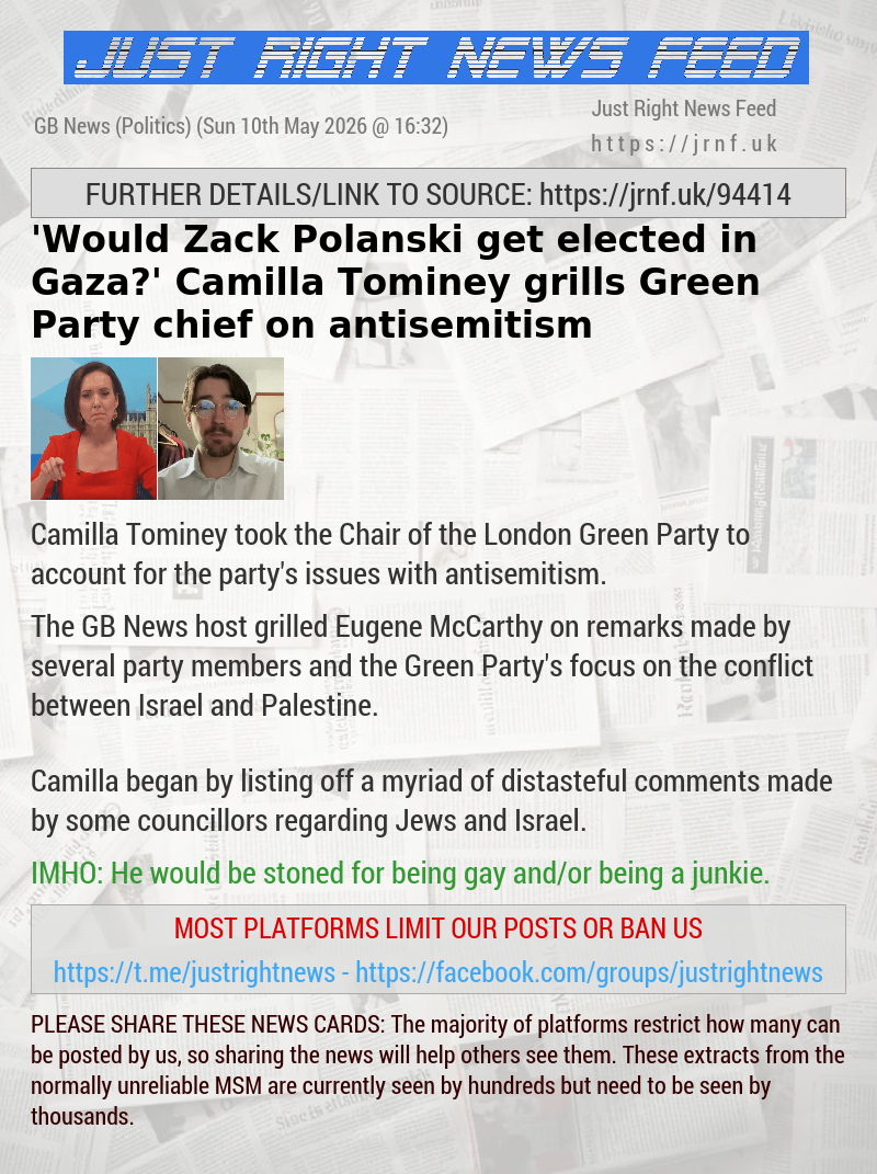 ‘Would Zack Polanski get elected in Gaza?’ Camilla Tominey grills Green Party chief on antisemitism