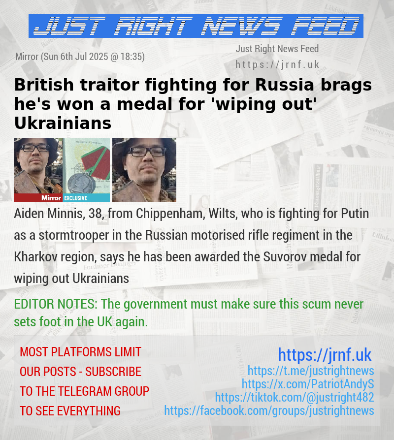 British traitor fighting for Russia brags he’s won a medal for ’wiping out’ Ukrainians