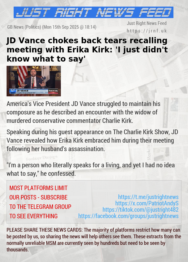 JD Vance chokes back tears recalling meeting with Erika Kirk: ’I just didn’t know what to say’