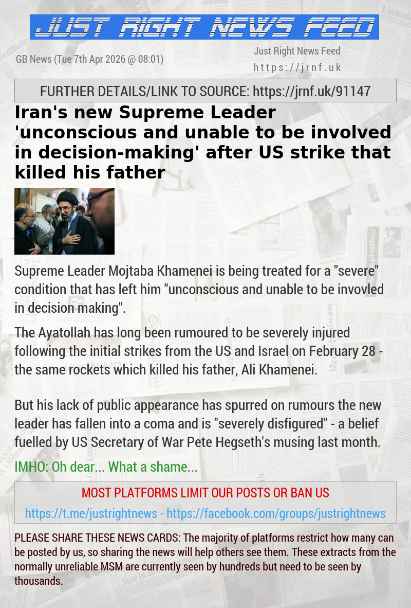 Iran’s new Supreme Leader ’unconscious and unable to be involved in decision—making’ after US strike that killed his father