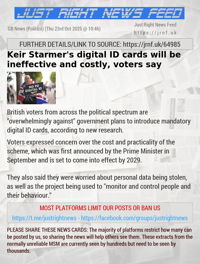 Keir Starmer’s digital ID cards will be ineffective and costly, voters say