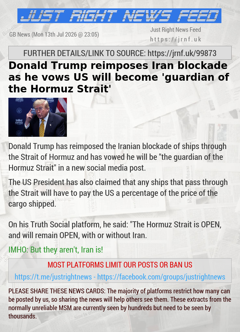 Donald Trump reimposes Iran blockade as he vows US will become ’guardian of the Hormuz Strait’