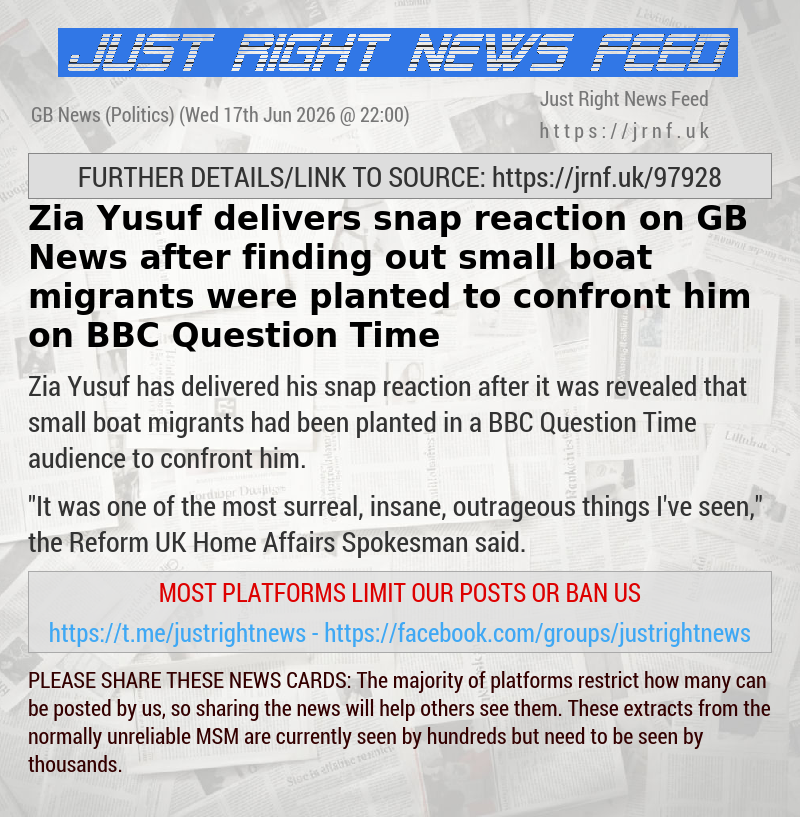Zia Yusuf delivers snap reaction on GB News after finding out small boat migrants were planted to confront him on BBC Question Time