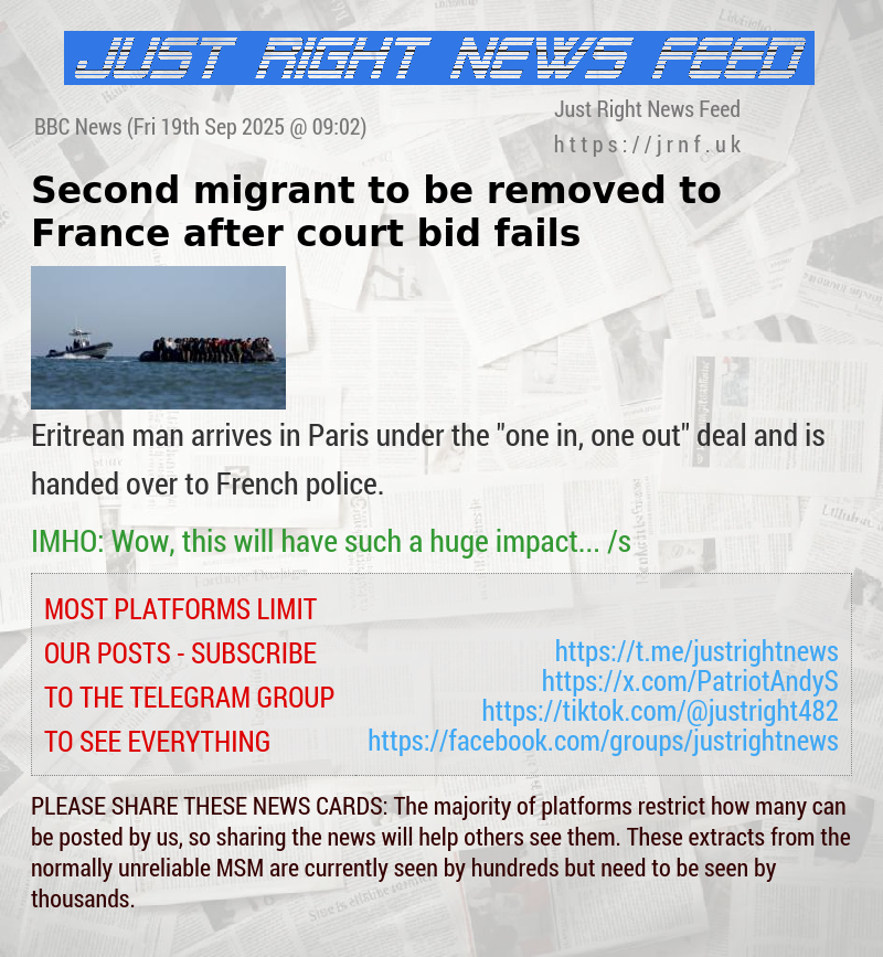 Second migrant to be removed to France after court bid fails