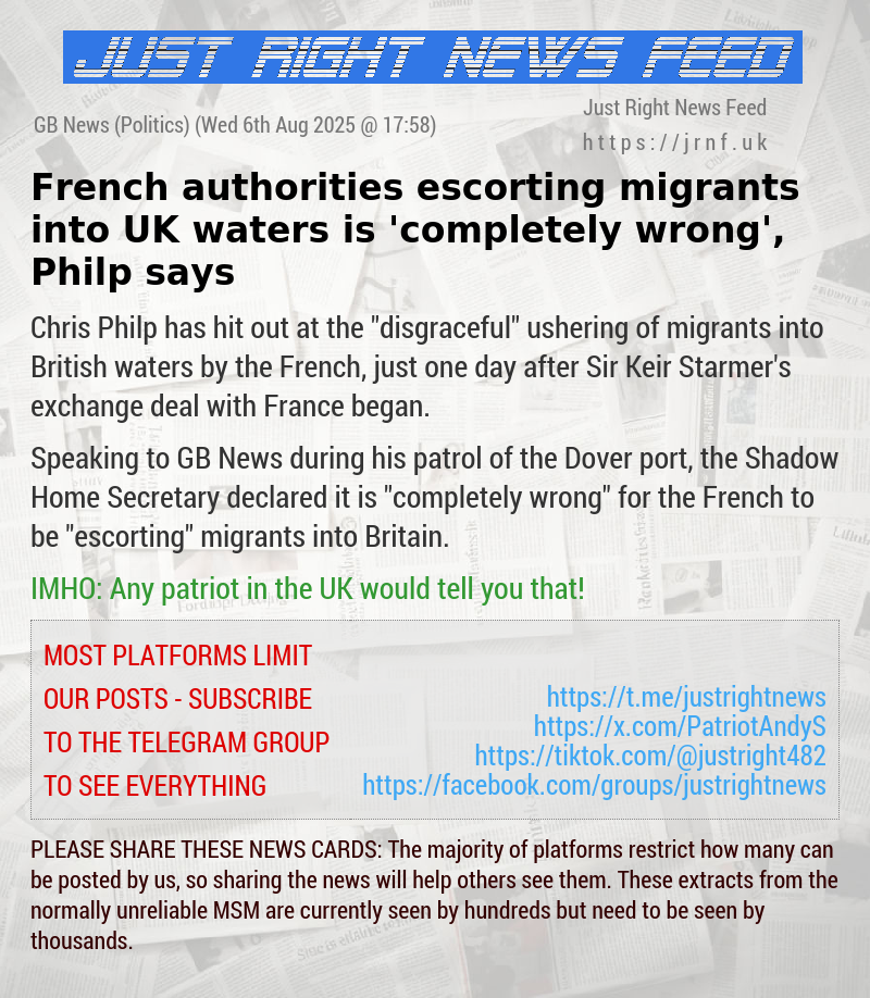 French authorities escorting migrants into UK waters is ’completely wrong’, Philp says