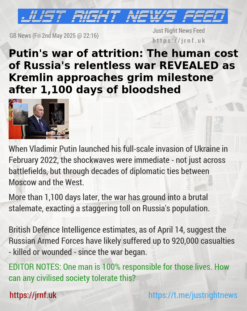 Putin’s war of attrition: The human cost of Russia’s relentless war REVEALED as Kremlin approaches grim milestone after 1,100 days of bloodshed