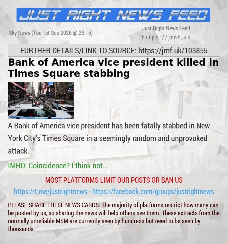 Bank of America vice president killed in Times Square stabbing