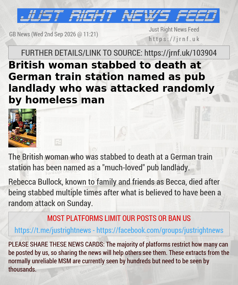 British woman stabbed to death at German train station named as pub landlady who was attacked randomly by homeless man