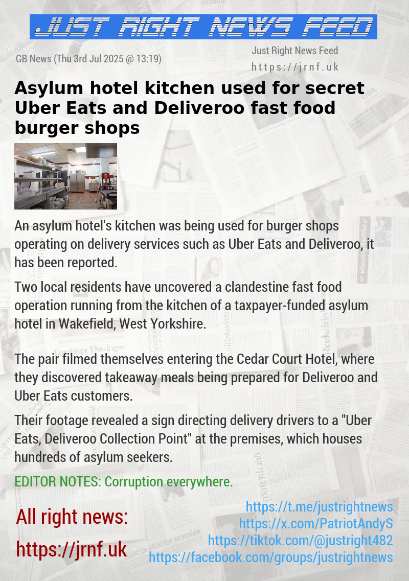 Asylum hotel kitchen used for secret Uber Eats and Deliveroo fast food burger shops
