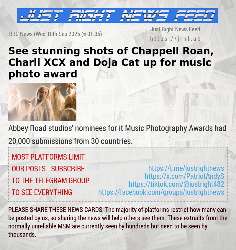 See stunning shots of Chappell Roan, Charli XCX and Doja Cat up for music photo award