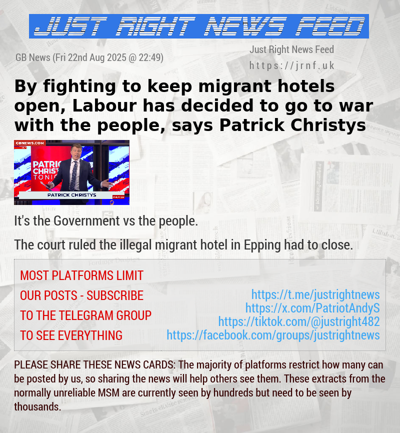 By fighting to keep migrant hotels open, Labour has decided to go to war with the people, says Patrick Christys