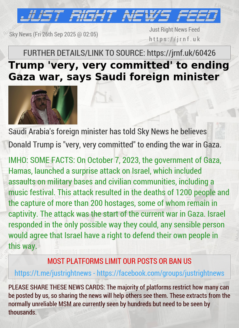 Trump ’very, very committed’ to ending Gaza war, says Saudi foreign minister