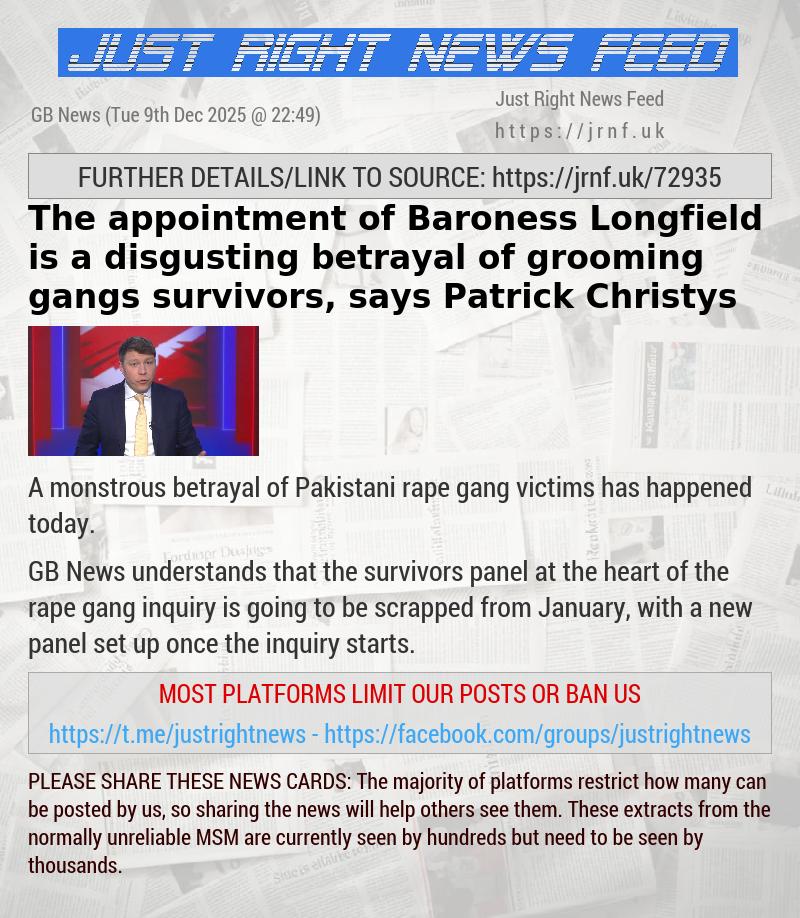 The appointment of Baroness Longfield is a disgusting betrayal of grooming gangs survivors, says Patrick Christys