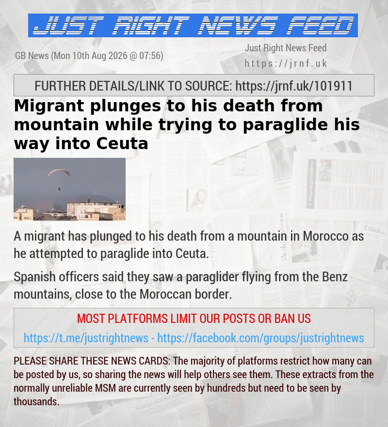 Migrant plunges to his death from mountain while trying to paraglide his way into Ceuta