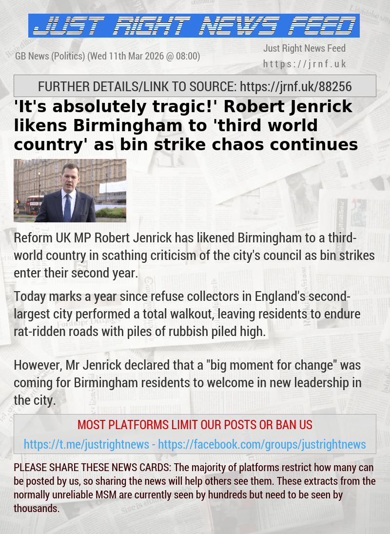 ’It’s absolutely tragic!’ Robert Jenrick likens Birmingham to ’third world country’ as bin strike chaos continues