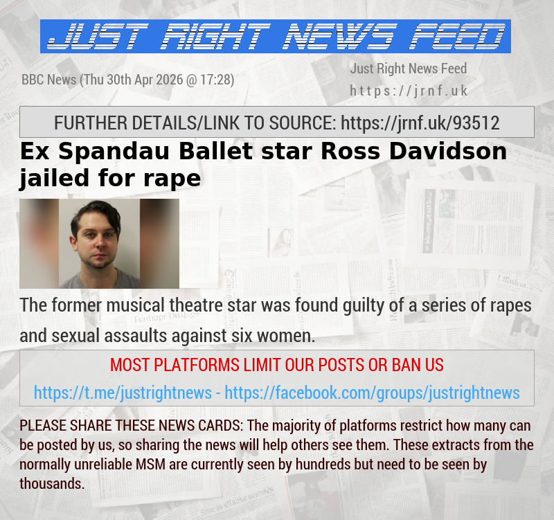 Ex—Spandau Ballet star Ross Davidson jailed for rape
