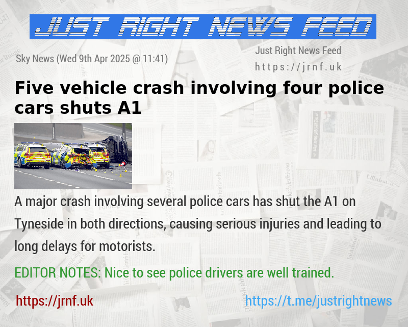 Five—vehicle crash involving four police cars shuts A1