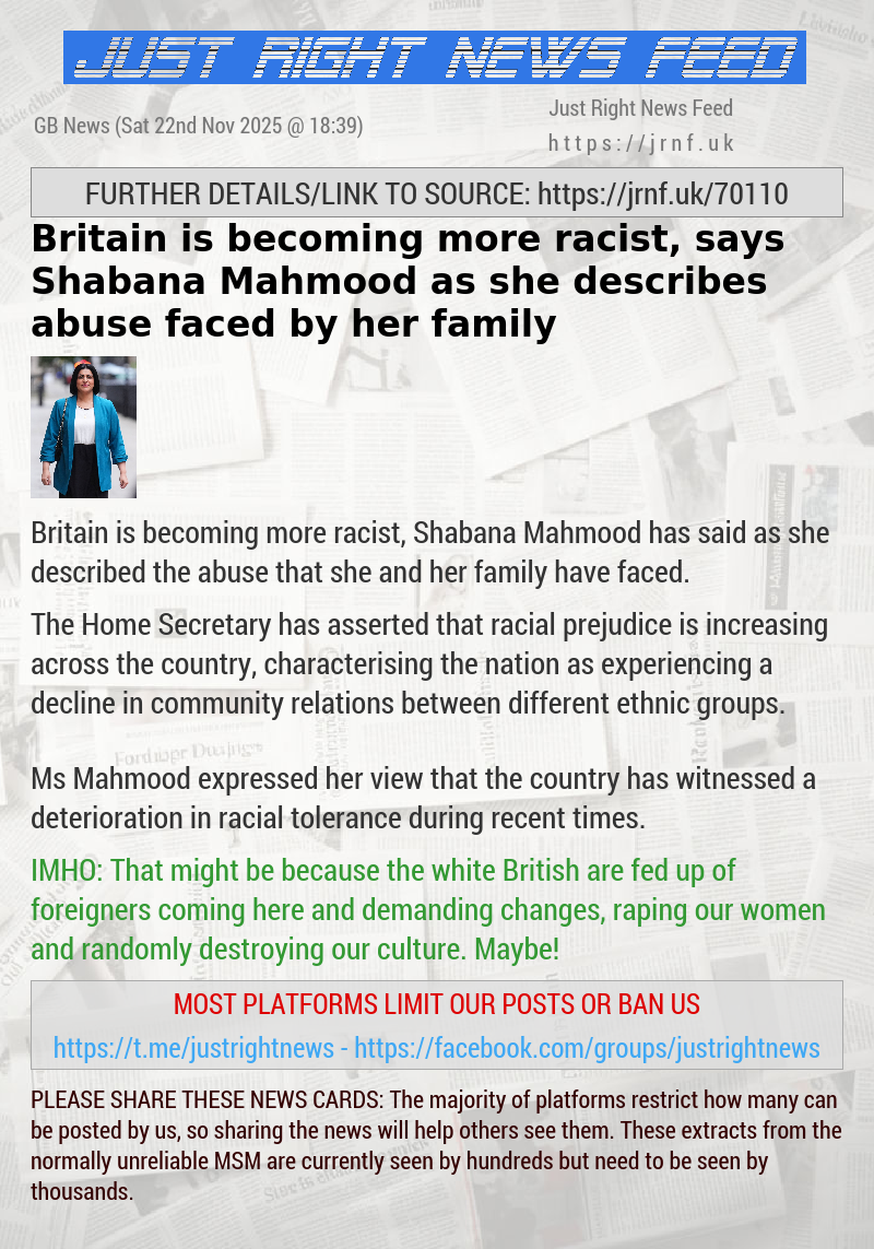 Britain is becoming more racist, says Shabana Mahmood as she describes abuse faced by her family