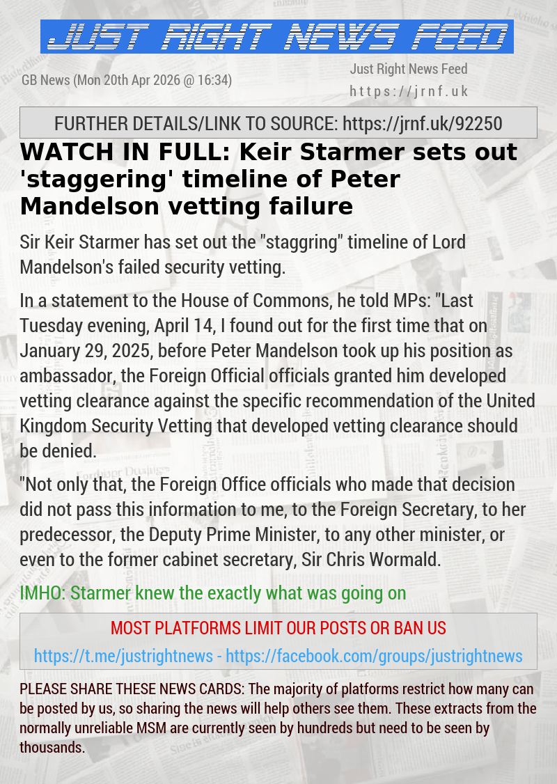 WATCH IN FULL: Keir Starmer sets out ’staggering’ timeline of Peter Mandelson vetting failure