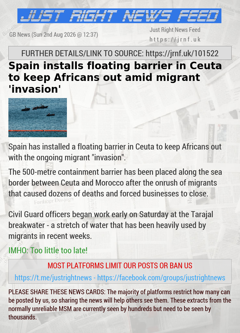 Spain installs floating barrier in Ceuta to keep Africans out amid migrant ’invasion’