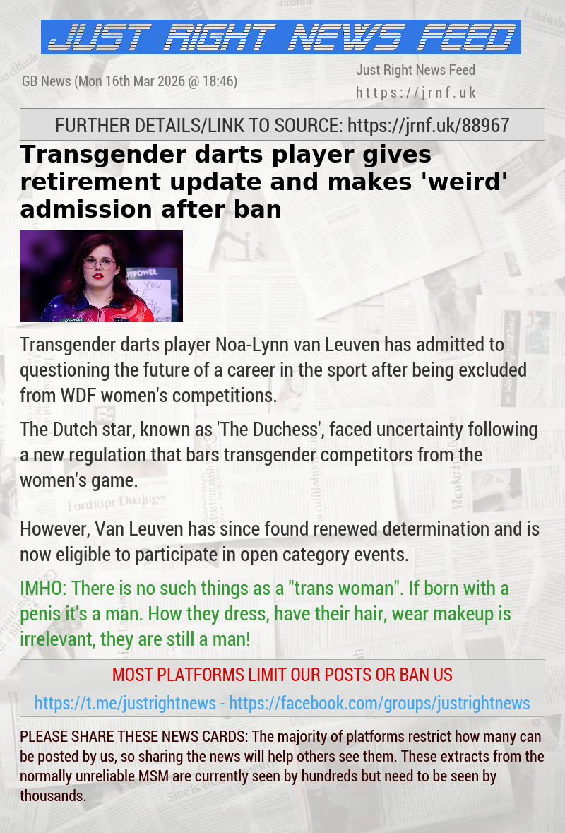 Transgender darts player gives retirement update and makes ’weird’ admission after ban