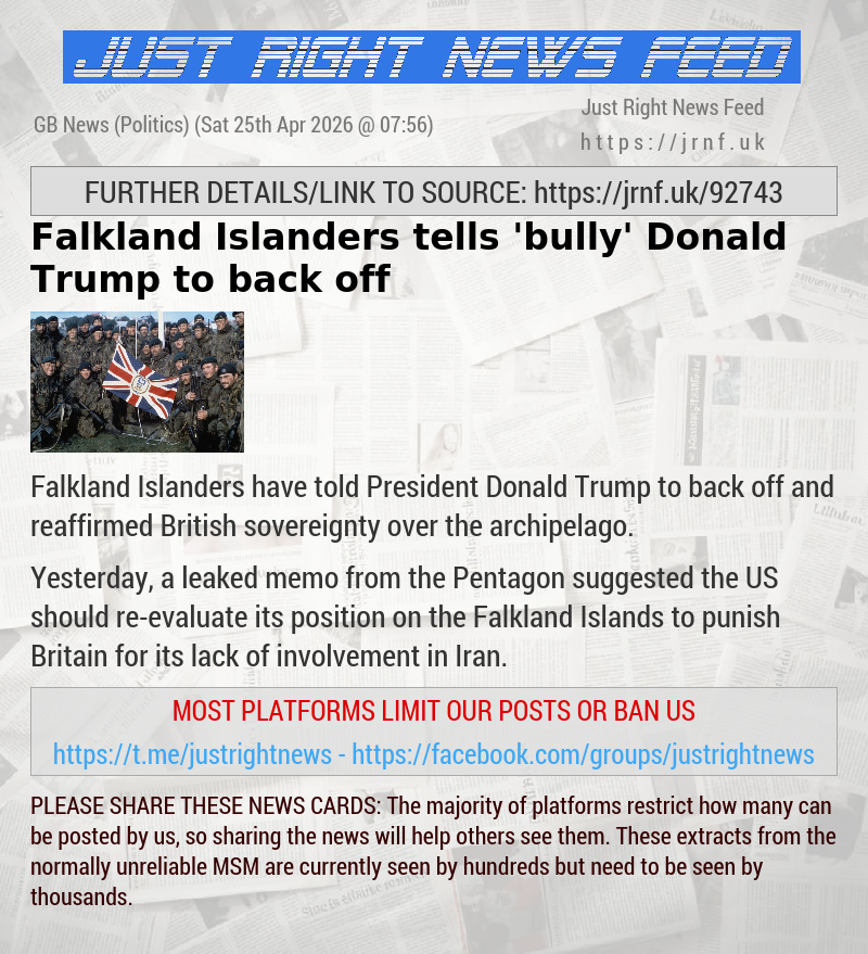 Falkland Islanders tells ’bully’ Donald Trump to back off