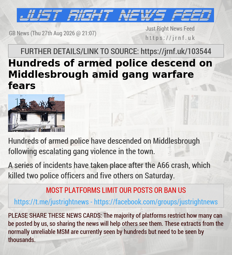 Hundreds of armed police descend on Middlesbrough amid gang warfare fears