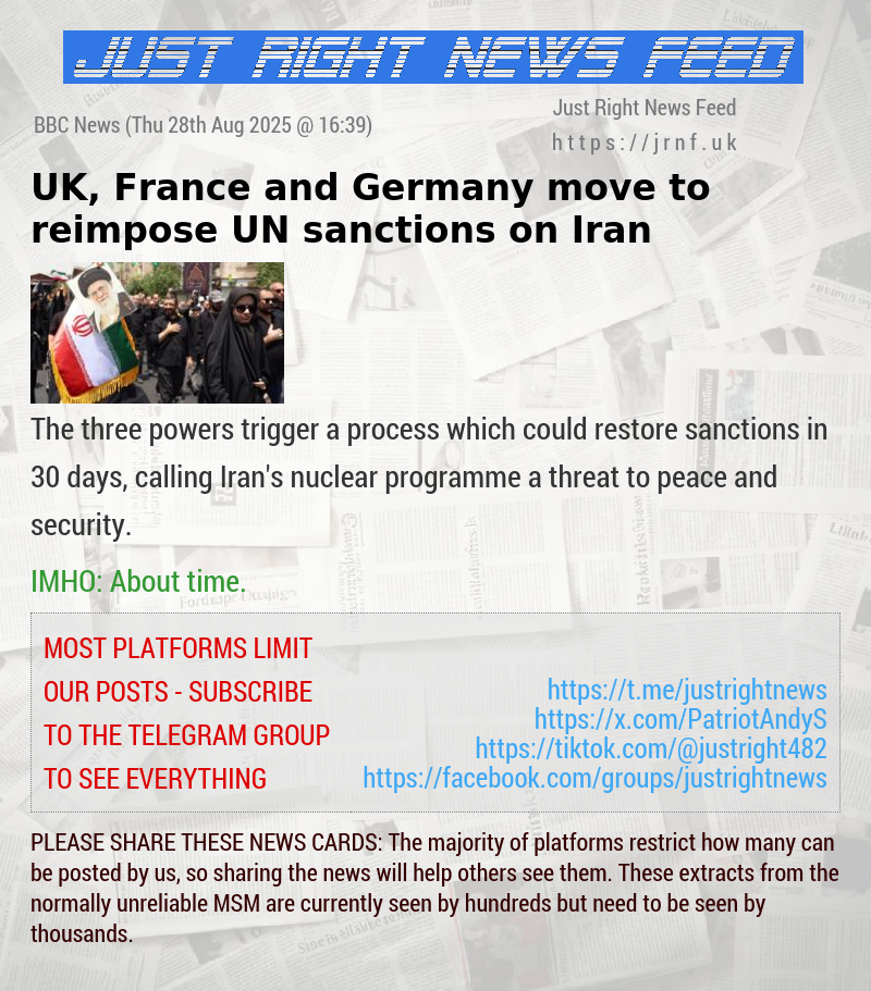 UK, France and Germany move to reimpose UN sanctions on Iran