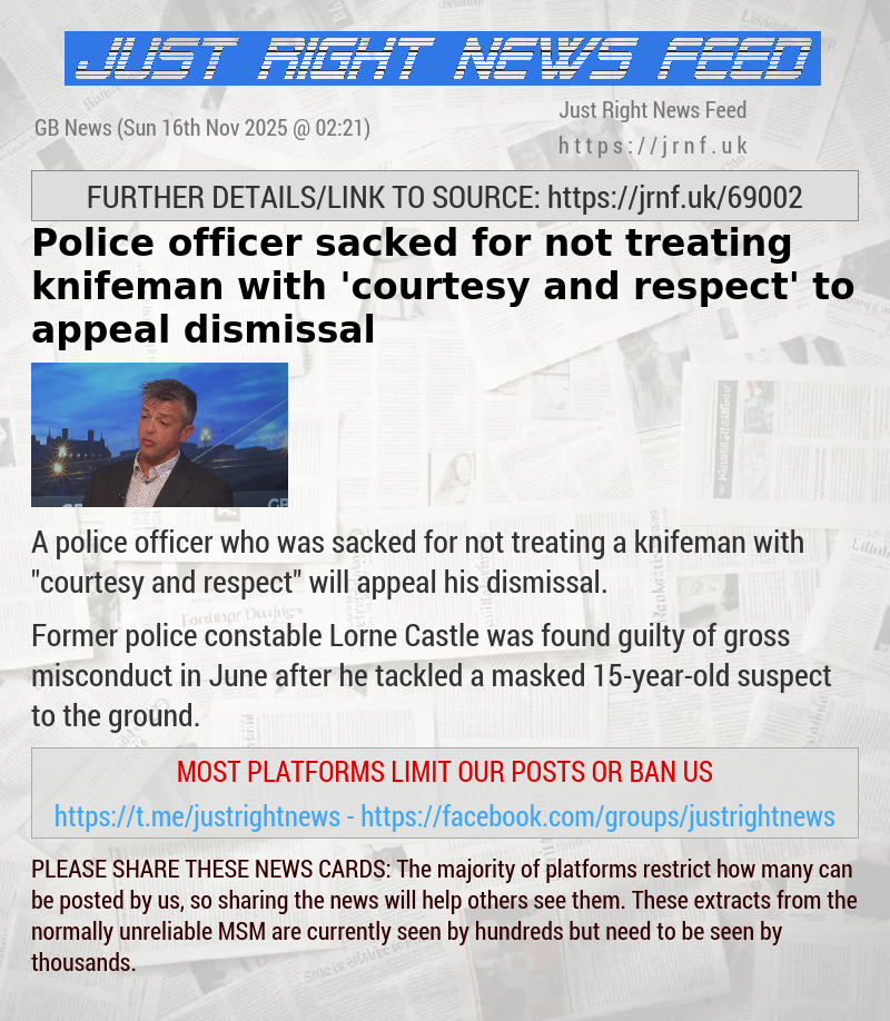 Police officer sacked for not treating knifeman with ’courtesy and respect’ to appeal dismissal