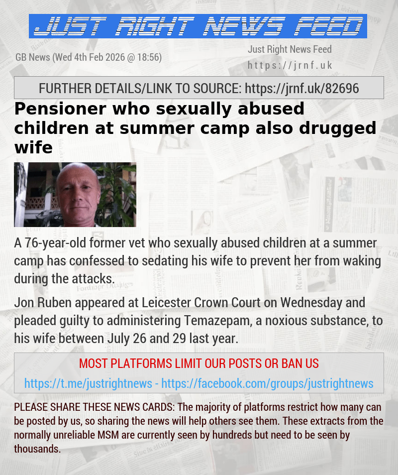 Pensioner who sexually abused children at summer camp also drugged wife