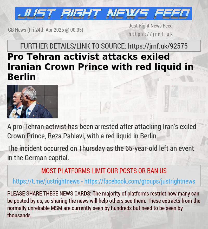 Pro—Tehran activist attacks exiled Iranian Crown Prince with red liquid in Berlin