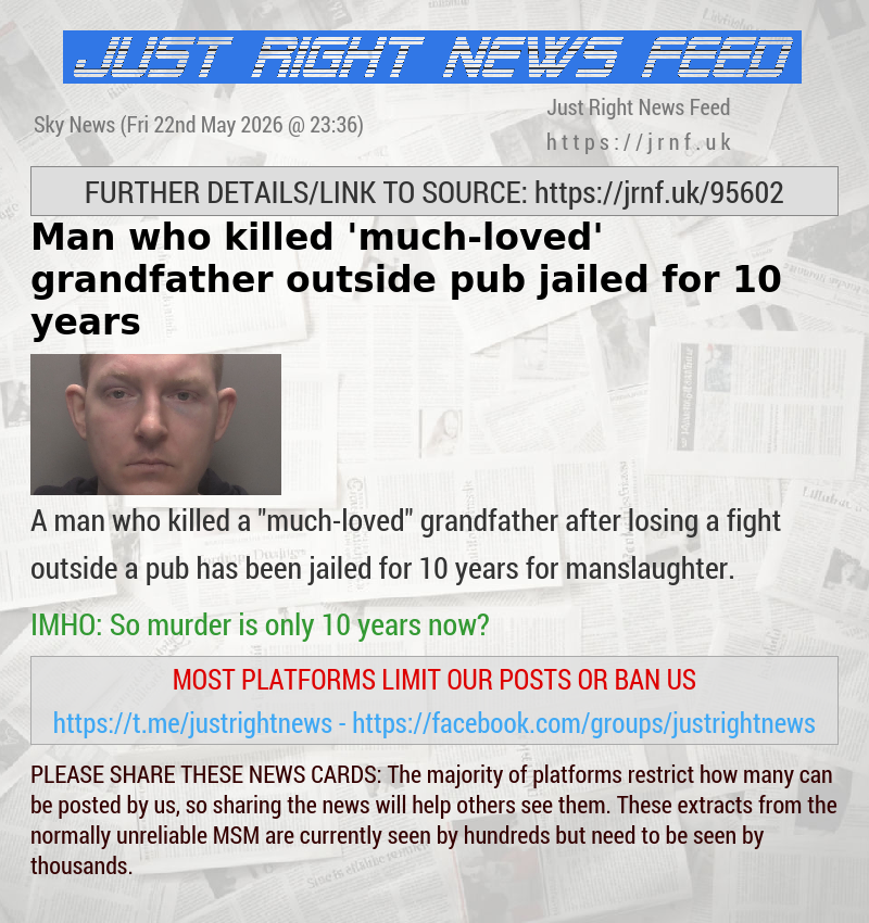 Man who killed ’much—loved’ grandfather outside pub jailed for 10 years