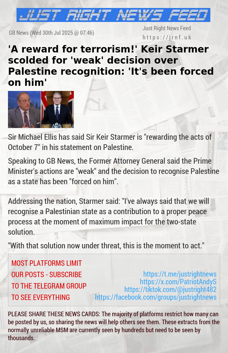 ’A reward for terrorism!’ Keir Starmer scolded for ’weak’ decision over Palestine recognition: ’It’s been forced on him’