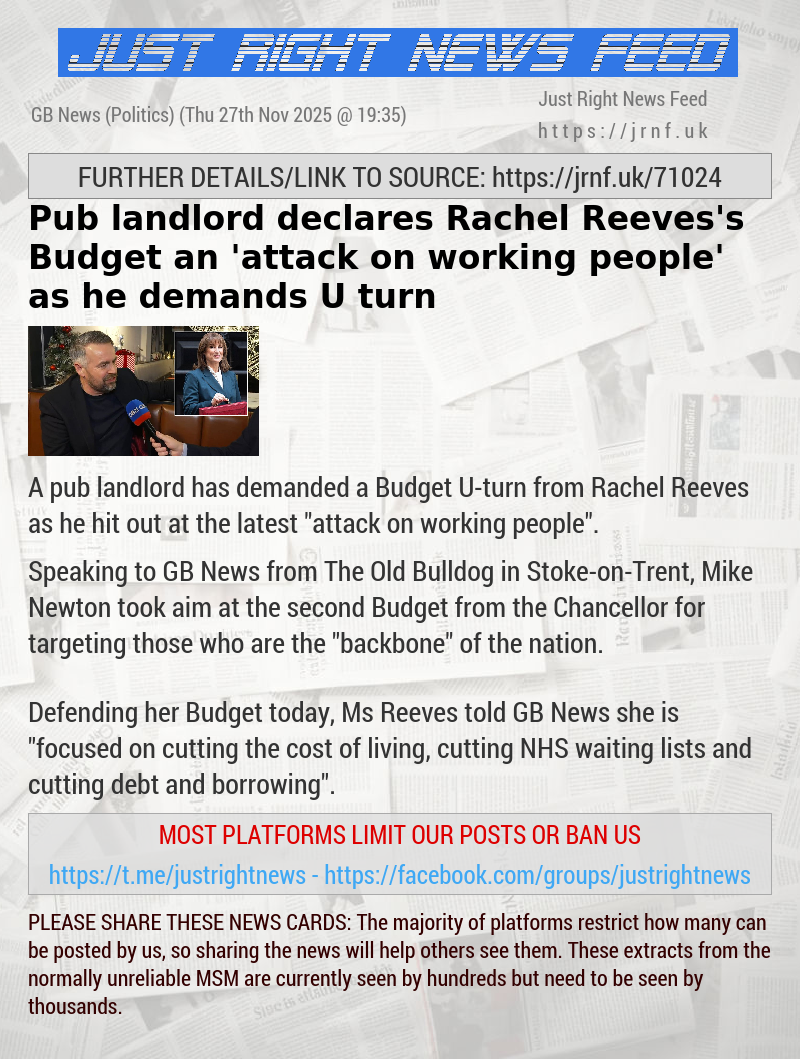 Pub landlord declares Rachel Reeves’s Budget an ’attack on working people’ as he demands U—turn