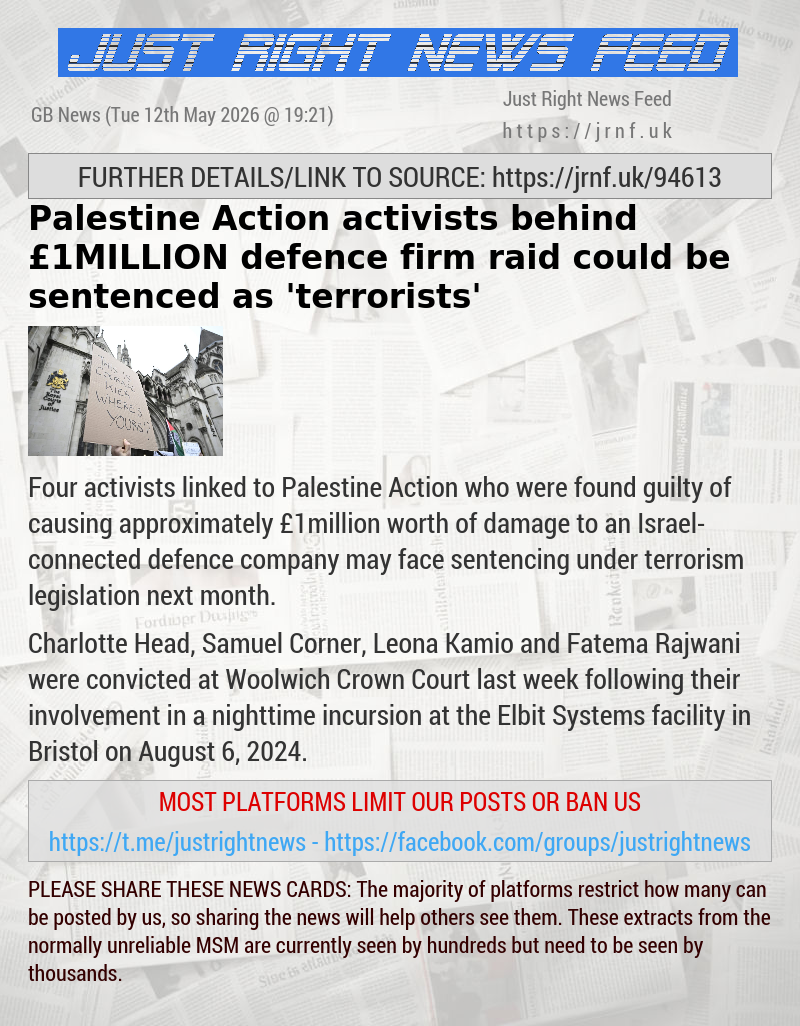 Palestine Action activists behind &pound;1MILLION defence firm raid could be sentenced as ’terrorists’