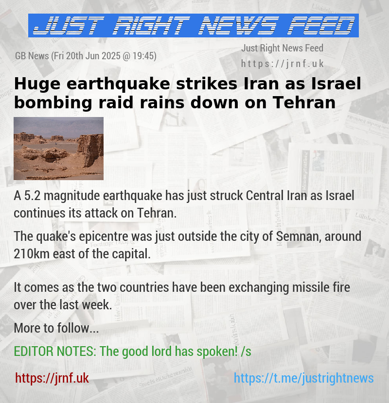 Huge earthquake strikes Iran as Israel bombing raid rains down on Tehran