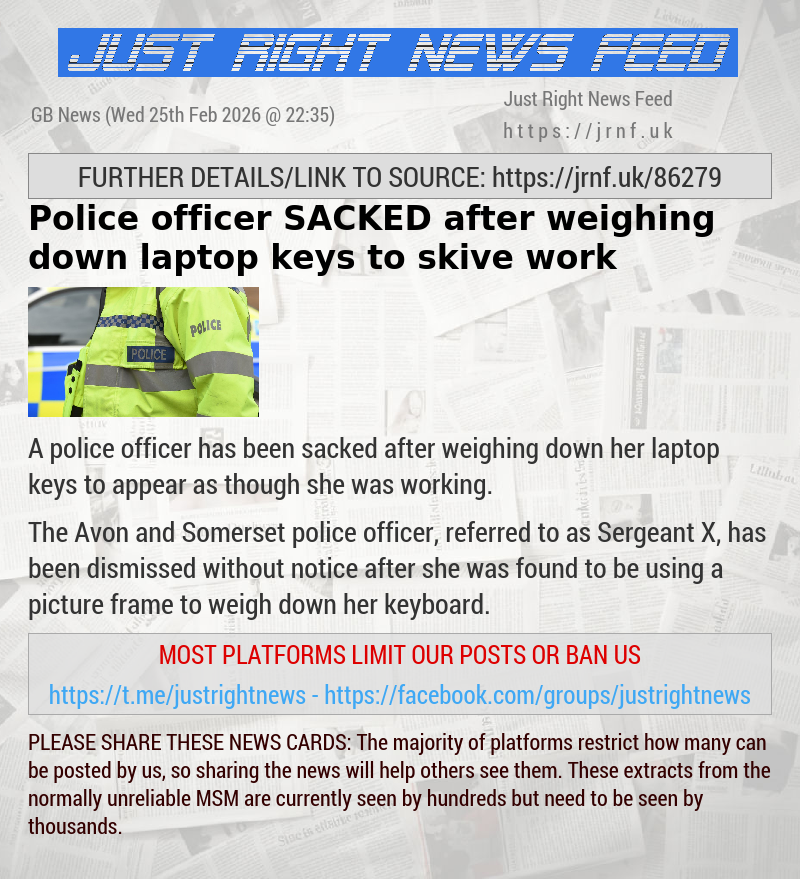 Police officer SACKED after weighing down laptop keys to skive work