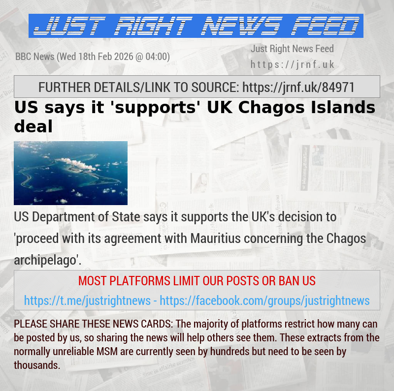 US says it ’supports’ UK Chagos Islands deal
