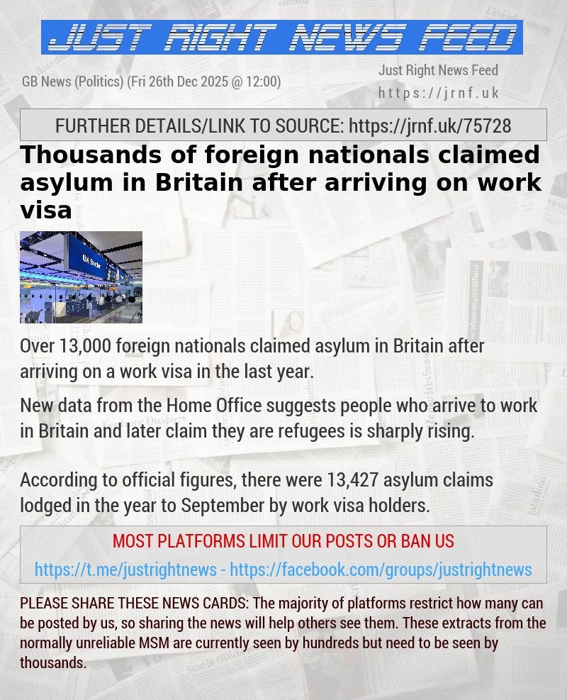 Thousands of foreign nationals claimed asylum in Britain after arriving on work visa